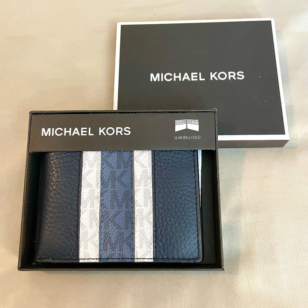 Michael Kors Hudson Logo Stripe Leather Slim Billfold Wallet